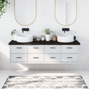 vidaXL bordplade til badeværelse 180x60x(2-6) cm massivt træ mørkebrun