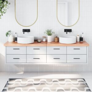 vidaXL bordplade til badeværelse 200x30x(2-6) cm massivt træ lysebrun