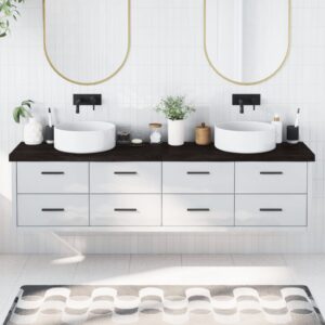 vidaXL bordplade til badeværelse 200x30x(2-6) cm massivt træ mørkebrun
