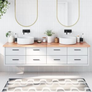 vidaXL bordplade til badeværelse 200x40x(2-4) cm massivt træ lysebrun