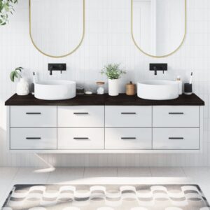vidaXL bordplade til badeværelse 200x50x(2-4) cm massivt træ mørkebrun
