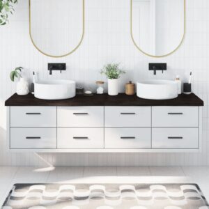 vidaXL bordplade til badeværelse 200x50x(2-6) cm massivt træ mørkebrun