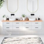 vidaXL bordplade til badeværelse 220x30x(2-4) cm massivt træ lysebrun