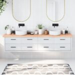 vidaXL bordplade til badeværelse 220x30x(2-6) cm massivt træ lysebrun - Kategori: Egetræshylder til hjemmet 4 vidaXL bordplade til badeværelse 220x30x(2-6) cm massivt træ lysebrun