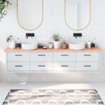 vidaXL bordplade til badeværelse 220x40x(2-4) cm massivt træ lysebrun