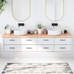 vidaXL bordplade til badeværelse 220x50x(2-6) cm massivt træ lysebrun - Kategori: Egetræshylder til hjemmet 4 vidaXL bordplade til badeværelse 220x50x(2-6) cm massivt træ lysebrun