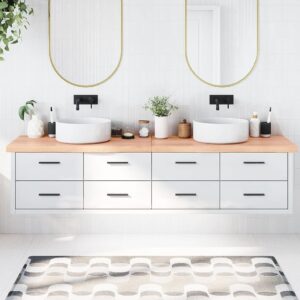 vidaXL bordplade til badeværelse 220x50x(2-6) cm massivt træ lysebrun