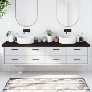 vidaXL bordplade til badeværelse 220x50x(2-6) cm massivt træ mørkebrun