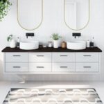 vidaXL bordplade til badeværelse 220x60x(2-4) cm massivt træ mørkebrun