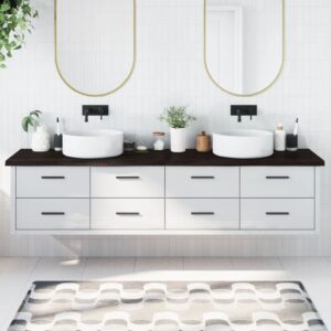 vidaXL bordplade til badeværelse 220x60x(2-4) cm massivt træ mørkebrun