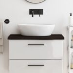 vidaXL bordplade til badeværelse 80x40x(2-4) cm massivt træ mørkebrun