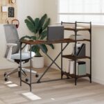 vidaXL computerbord med hylder 120x47x109 cm brun egetræsfarve - Kategori: Egetræshylder til hjemmet 4 vidaXL computerbord med hylder 120x47x109 cm brun egetræsfarve