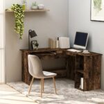 vidaXL hjørneskrivebord 120x140x75 cm konstrueret træ røget egetræ - Kategori: Egetræshylder til hjemmet 4 vidaXL hjørneskrivebord 120x140x75 cm konstrueret træ røget egetræ