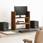 vidaXL hylde til skrivebord 40x17x41 cm konstrueret træ røget eg