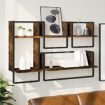 vidaXL hyldesæt med stænger 4 dele konstrueret træ røget egetræ - Kategori: Egetræshylder til hjemmet 4 vidaXL hyldesæt med stænger 4 dele konstrueret træ røget egetræ