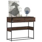 vidaXL konsolbord 90x35x80 cm konstrueret træ brun egetræsfarve - Kategori: Egetræshylder til hjemmet 4 vidaXL konsolbord 90x35x80 cm konstrueret træ brun egetræsfarve