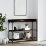 vidaXL konsolbord med hylder 100x30x80 cm røget egetræsfarve - Kategori: Egetræshylder til hjemmet 4 vidaXL konsolbord med hylder 100x30x80 cm røget egetræsfarve