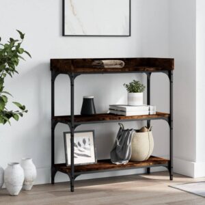 vidaXL konsolbord med hylder 100x30x80 cm røget egetræsfarve