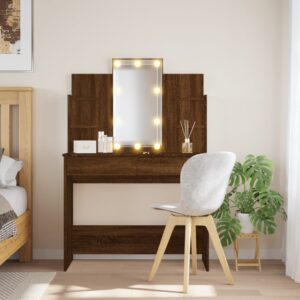 vidaXL makeupbord med LED-lys 96x40x142 cm brun egetræsfarve