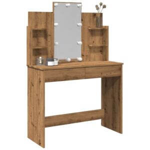 vidaXL makeupbord med LED-lys 96x40x142 cm kunsteg