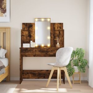 vidaXL makeupbord med LED-lys 96x40x142 cm røget egetræsfarve
