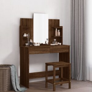 vidaXL makeupbord med spejl 96x39x142 cm brun egetræsfarve