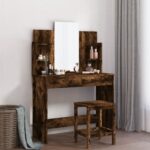vidaXL makeupbord med spejl 96x39x142 cm røget egetræsfarve - Kategori: Egetræshylder til hjemmet 4 vidaXL makeupbord med spejl 96x39x142 cm røget egetræsfarve