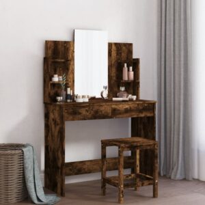 vidaXL makeupbord med spejl 96x39x142 cm røget egetræsfarve
