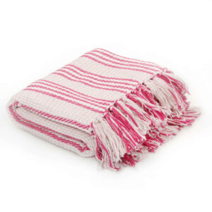 vidaXL plaid 160x210 cm bomuld stribet lyserød og hvid