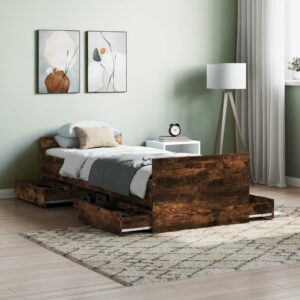 vidaXL sengeramme med sengegavl og fodgærde 75x190 cm røget egetræ
