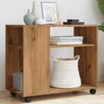 vidaXL sidebord med hjul 70x35x60 cm konstrueret træ egetræsfarve - Kategori: Egetræshylder til hjemmet 4 vidaXL sidebord med hjul 70x35x60 cm konstrueret træ egetræsfarve