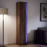 vidaXL skab med LED-lys 41,5×32,5×200 cm konstrueret træ brunt eg - Kategori: Egetræshylder til hjemmet 4 vidaXL skab med LED-lys 41,5x32,5x200 cm konstrueret træ brunt eg