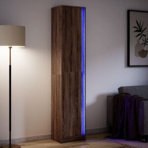 vidaXL skab med LED-lys 41,5x32,5x200 cm konstrueret træ brunt eg