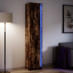 vidaXL skab med LED-lys 41,5×32,5×200 cm konstrueret træ røget eg - Kategori: Egetræshylder til hjemmet 4 vidaXL skab med LED-lys 41,5x32,5x200 cm konstrueret træ røget eg