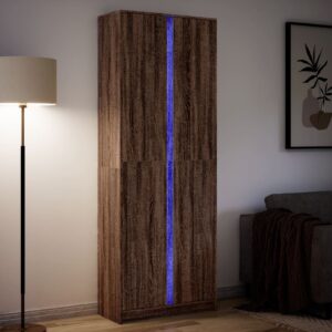 vidaXL skab med LED-lys 74x32,5x200 cm konstrueret træ brunt eg