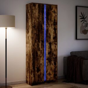 vidaXL skab med LED-lys 74x32,5x200 cm konstrueret træ røget eg