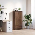 vidaXL skab med skuffe 55,5x34x119,5 cm konstrueret træ brun-eg - Kategori: Egetræshylder til hjemmet 4 vidaXL skab med skuffe 55,5x34x119,5 cm konstrueret træ brun-eg