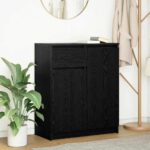 vidaXL skænk med skuffe 71x35x84 cm konstrueret træ sort egetræ