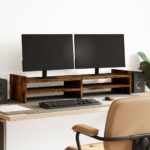 vidaXL skærmstander 100x27x20 cm konstrueret træ røget egetræsfarve - Kategori: Egetræshylder til hjemmet 4 vidaXL skærmstander 100x27x20 cm konstrueret træ røget egetræsfarve