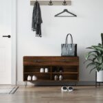 vidaXL skobænk 102x35x55 cm konstrueret træ brun egetræsfarve - Kategori: Egetræshylder til hjemmet 4 vidaXL skobænk 102x35x55 cm konstrueret træ brun egetræsfarve