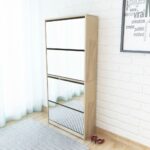 vidaXL skoskab 4 hylder med spejl 63x17x134 cm egetræsfarvet - Kategori: Egetræshylder til hjemmet 4 vidaXL skoskab 4 hylder med spejl 63x17x134 cm egetræsfarvet