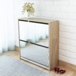 vidaXL skoskab med to hylder og spejl 63x17x67 cm egetræsfarvet - Kategori: Egetræshylder til hjemmet 4 vidaXL skoskab med to hylder og spejl 63x17x67 cm egetræsfarvet