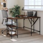 vidaXL skrivebord 139x139x75 cm konstrueret træ brun egetræsfarve