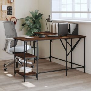 vidaXL skrivebord 139x139x75 cm konstrueret træ brun egetræsfarve