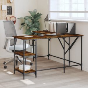 vidaXL skrivebord 139x139x75 cm konstrueret træ røget egetræsfarve