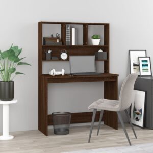 vidaXL skrivebord m. hylder 102x45x148 cm konstrueret træ brun egetræ