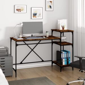 vidaXL skrivebord m. hylder 135x50x90 cm konstrueret træ jern røget eg