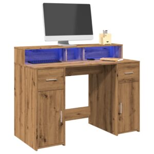 vidaXL skrivebord med LED-lys 120x55x91 cm konstrueret træ gammelt eg