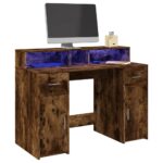 vidaXL skrivebord med LED-lys 120x55x91 cm konstrueret træ røget eg