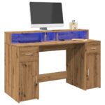 vidaXL skrivebord med LED-lys 140x155x91 cm konstrueret træ gammelt eg